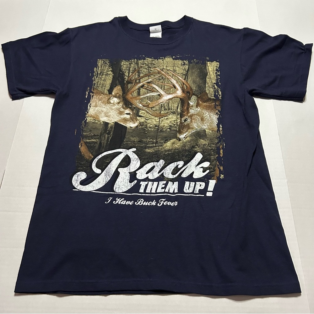 VTG RACK THEM UP! I HAVE BUCK FEVER NAVY BLUE GRAPHIC T-SHIRT